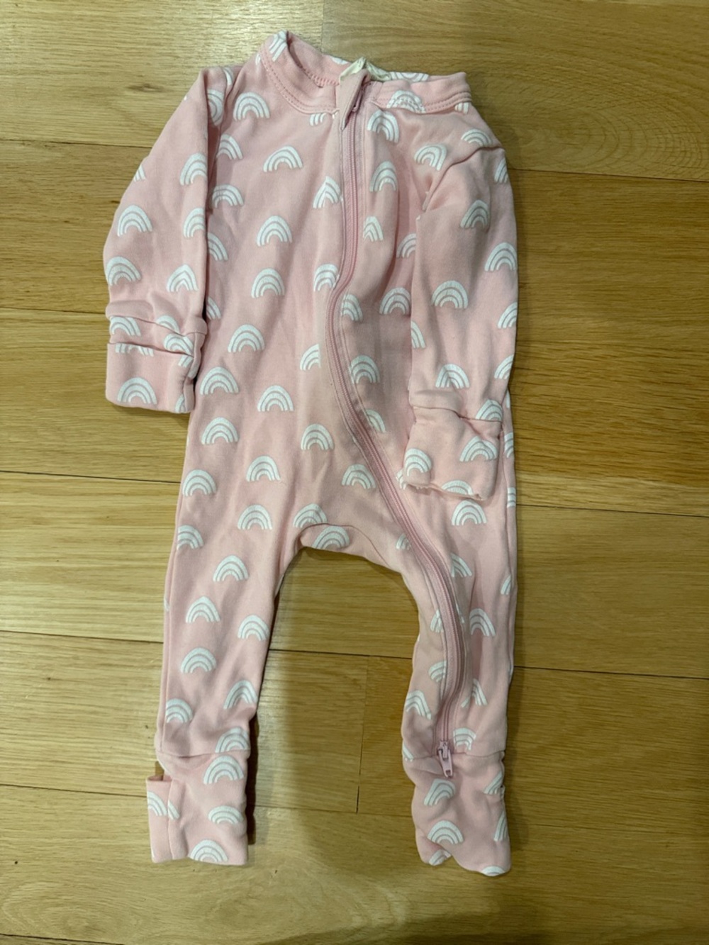 Pink Rainbow-Print Footed One-Piece for Babies